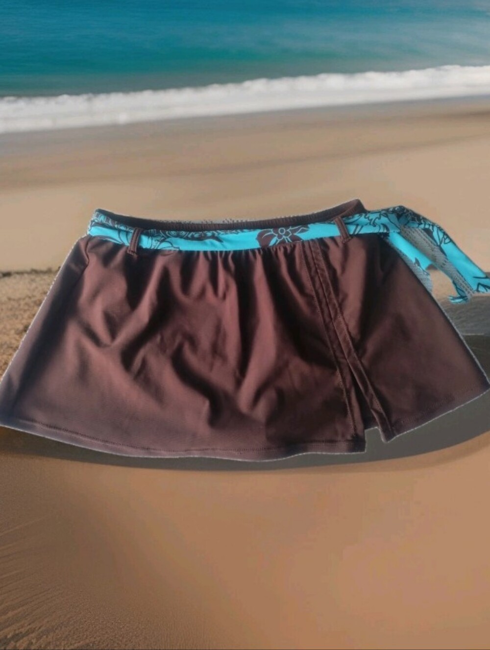 NWT Ocean Dream Brown Turquoise Belt Swim Skirt With Panties 8